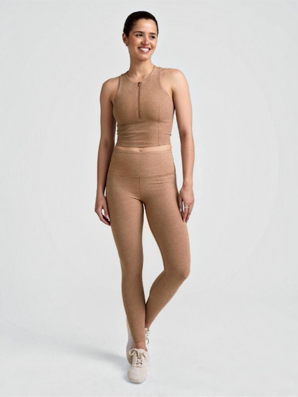 Beyond Yoga set move up tank & high rise crop pocket leggings Desert Sand S New
